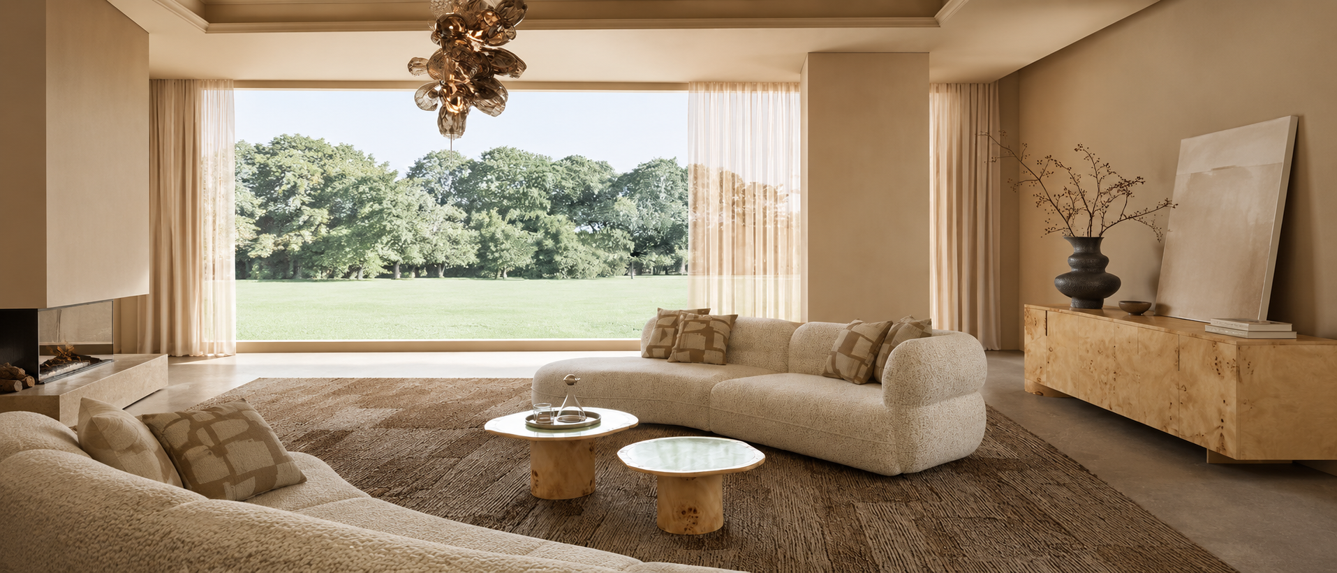 Layered textiles styled in a warm home interior