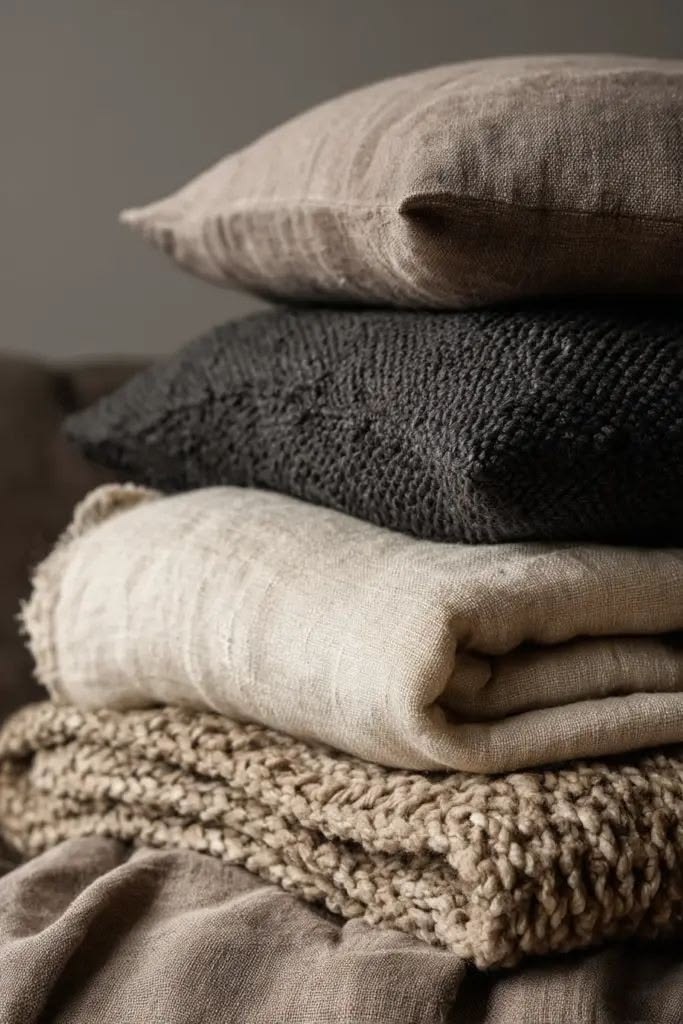 Cozy throws arranged in a warm home setting