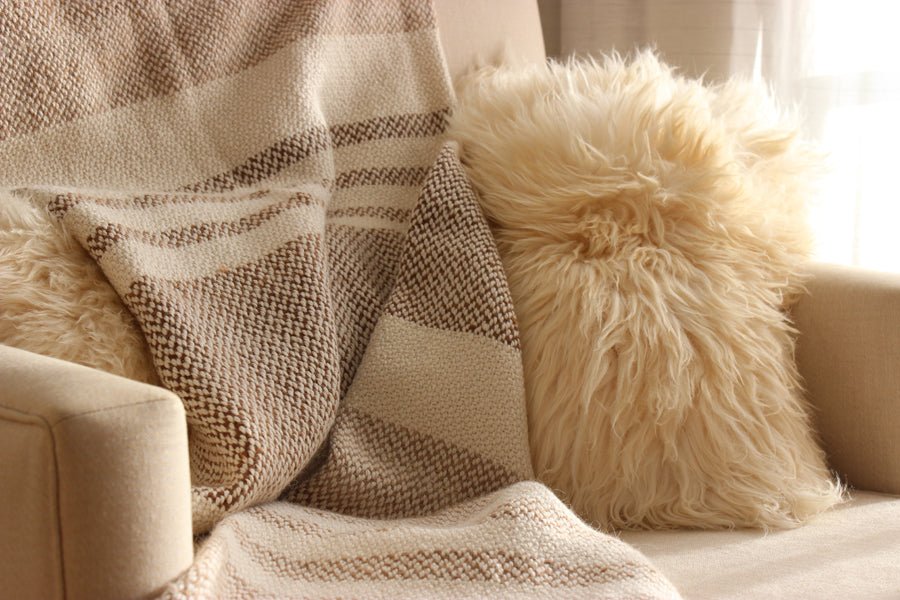 Camel Stripe Wool Blend Blanket - Image 2