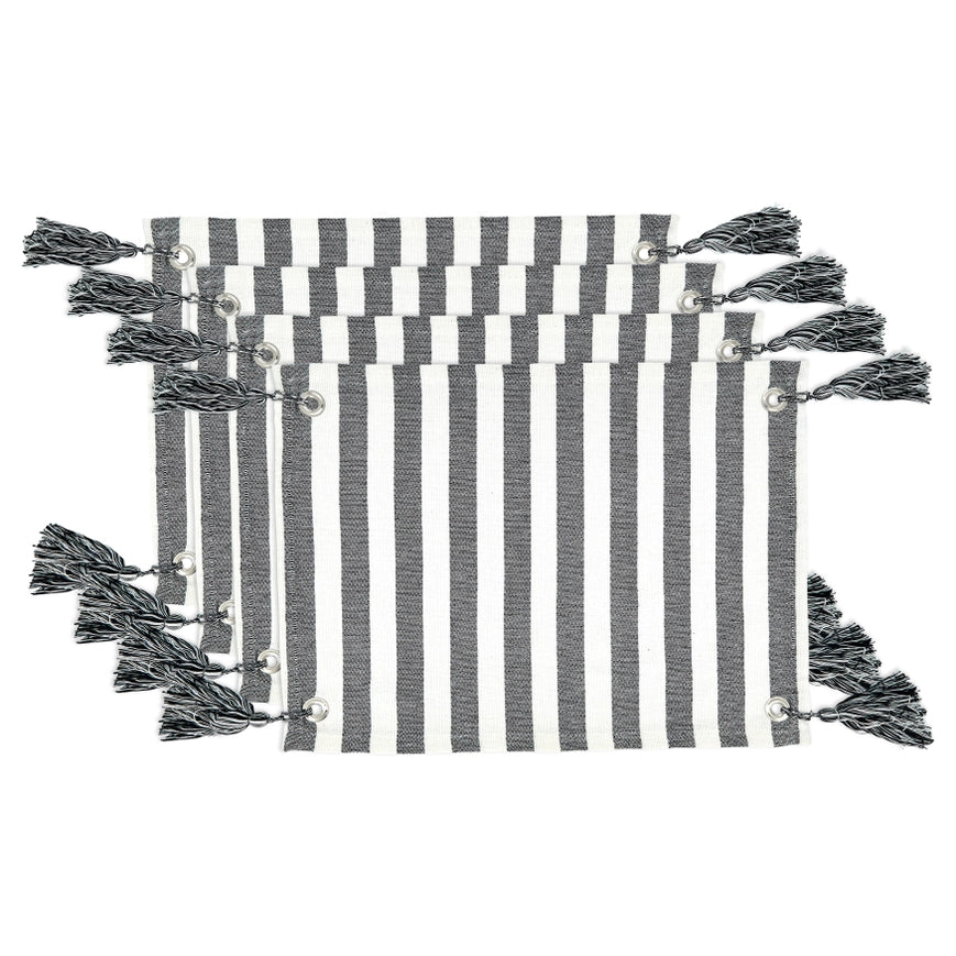 Black & White Striped Placemat with tassels (set of 4)