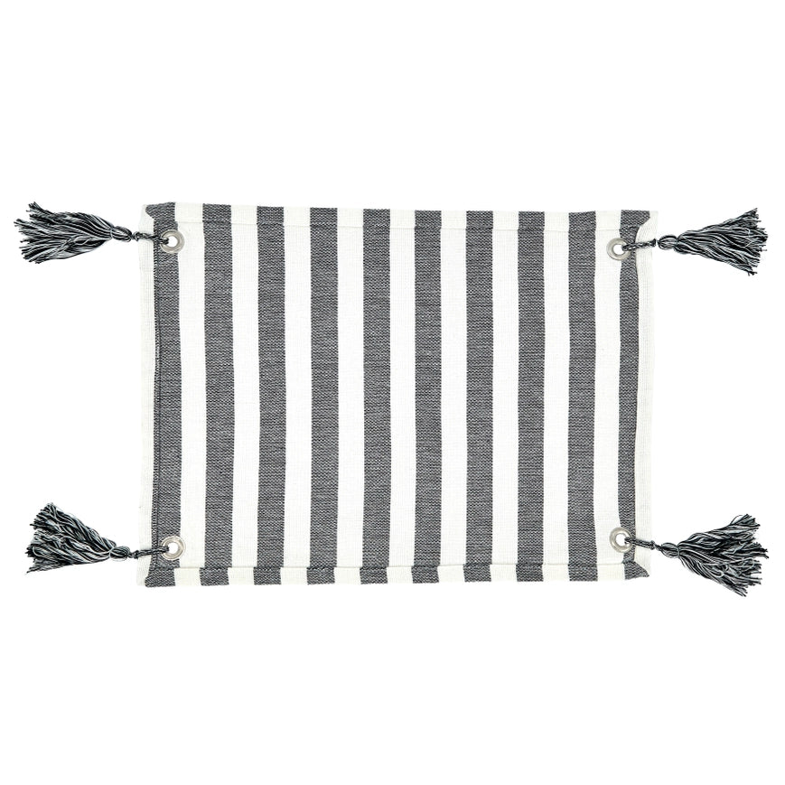Black & White Striped Placemat with tassels (set of 4) - Image 2